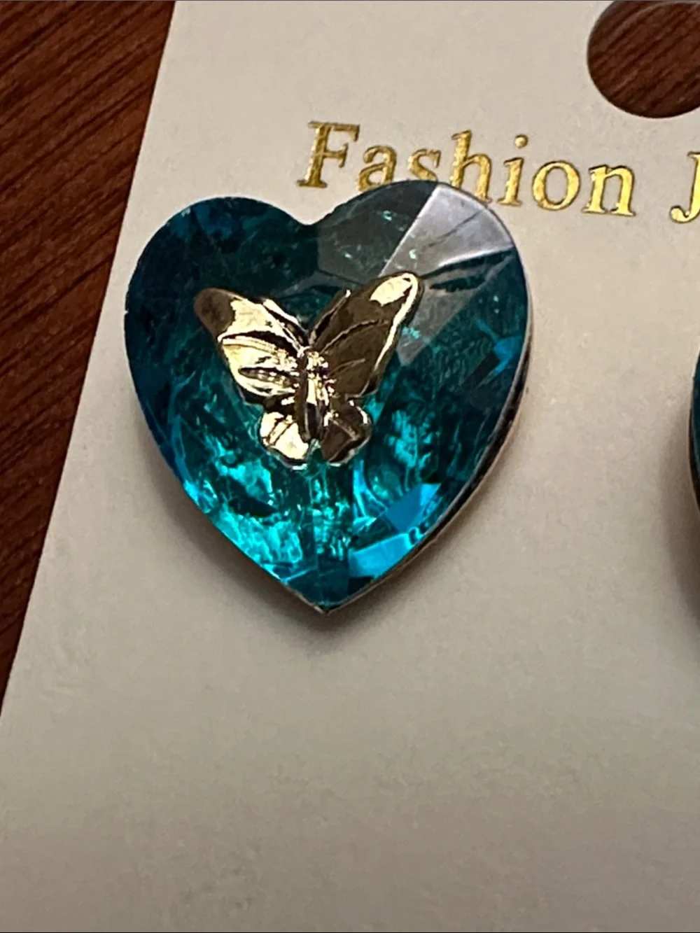 Fashion Jewelry Turquoise Heart Earrings with Gold Butterfly Accent